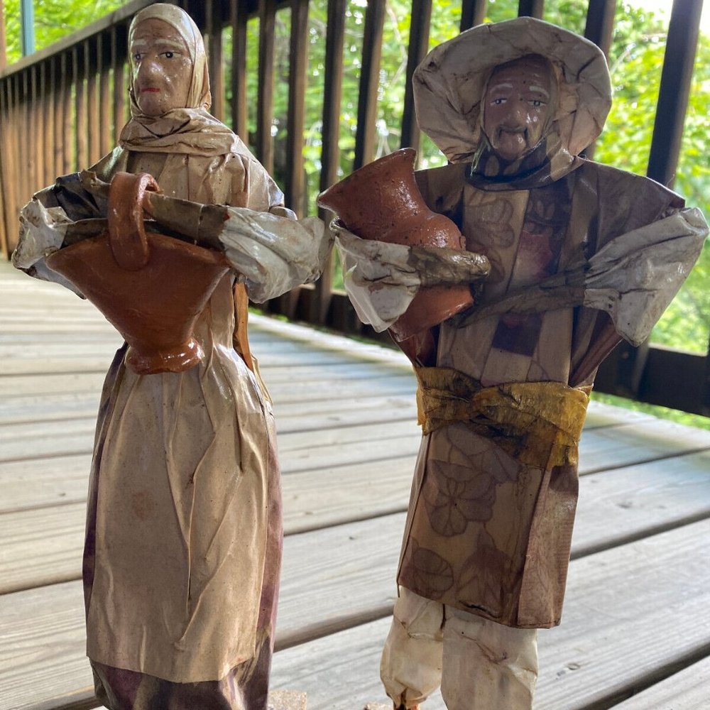Vintage Paper Mache Mexican 12" Folk Art Figure Man and Woman 1980's,Made Mexico